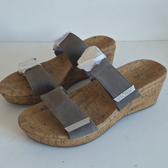 NEW VIONIC | Atlantic Pepper cork Sandals Wedges Gray Sz 10 - Picture 2 of 5